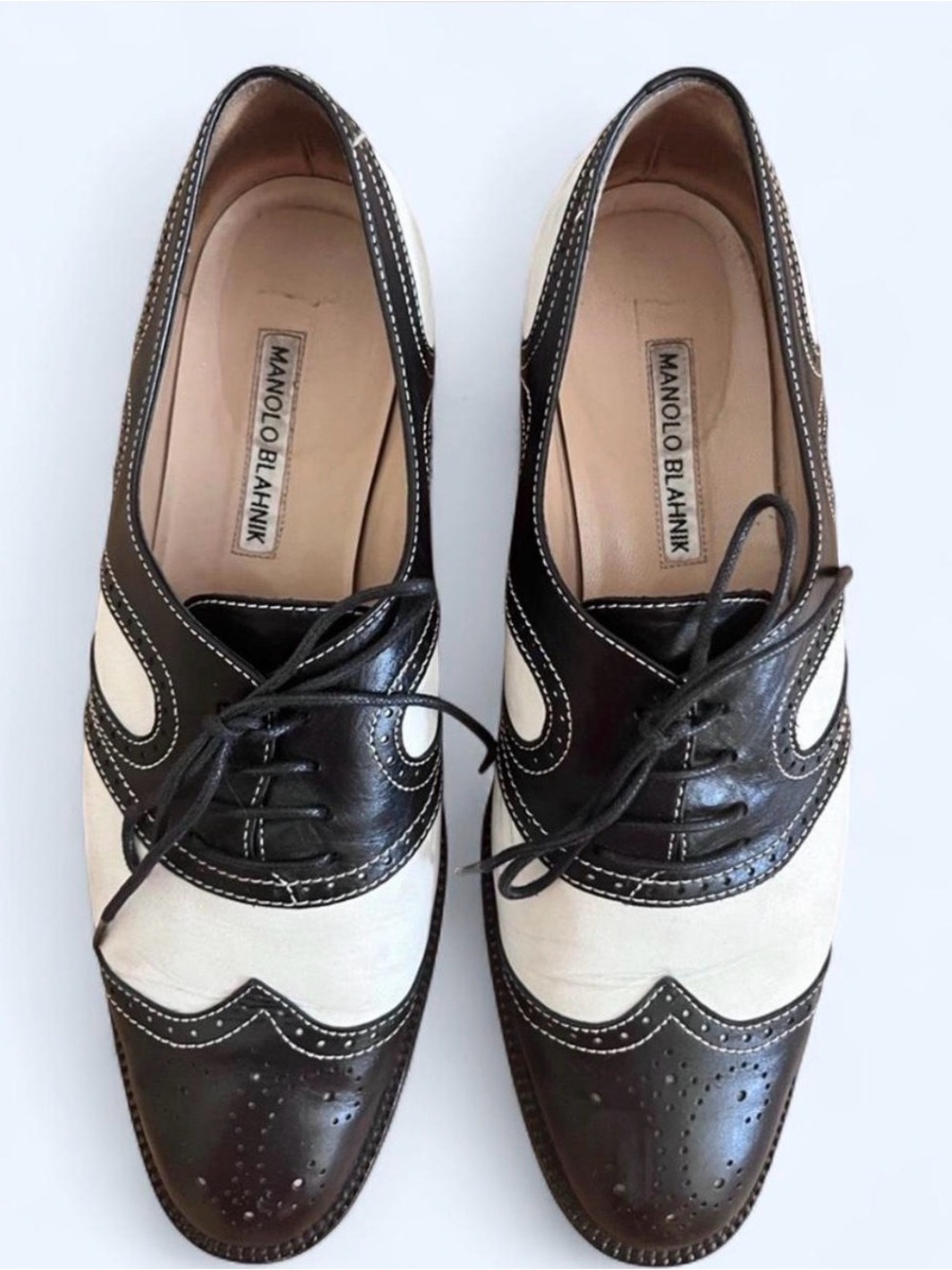 MANOLO BLAHNIK Vintage Black and White Oxford Dress Shoes